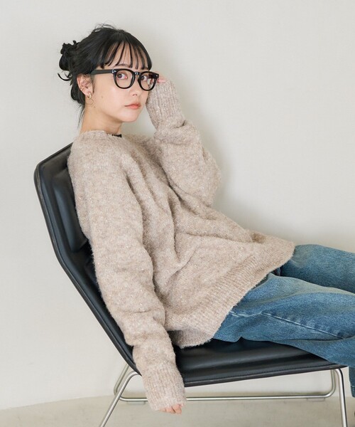 FREAK'S STORE（フリークスストア）の「ブークレ ラメ ニットプルオーバー（ニット/セーター・レディース・グレー/ブルーグリーン/オフホワイト/コーラルピンク・ﾌﾘ-）」の5枚目の写真