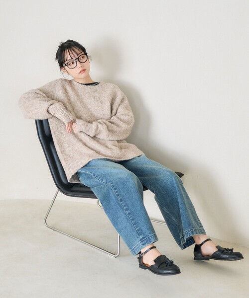 FREAK'S STORE（フリークスストア）の「ブークレ ラメ ニットプルオーバー（ニット/セーター・レディース・グレー/ブルーグリーン/オフホワイト/コーラルピンク・ﾌﾘ-）」の7枚目の写真