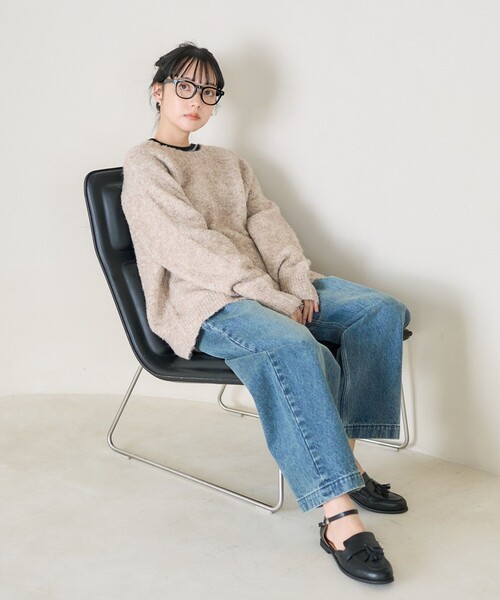 FREAK'S STORE（フリークスストア）の「ブークレ ラメ ニットプルオーバー（ニット/セーター・レディース・グレー/ブルーグリーン/オフホワイト/コーラルピンク・ﾌﾘ-）」の8枚目の写真