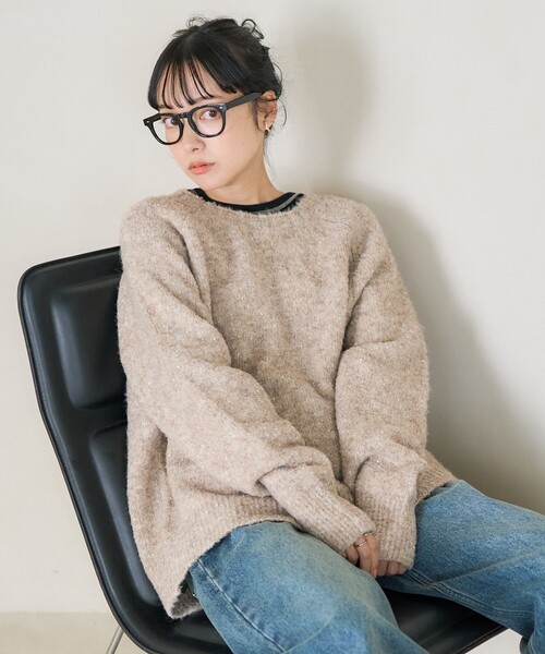 FREAK'S STORE（フリークスストア）の「ブークレ ラメ ニットプルオーバー（ニット/セーター・レディース・グレー/ブルーグリーン/オフホワイト/コーラルピンク・ﾌﾘ-）」の9枚目の写真