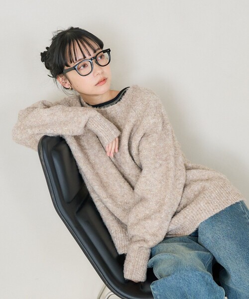 FREAK'S STORE（フリークスストア）の「ブークレ ラメ ニットプルオーバー（ニット/セーター・レディース・グレー/ブルーグリーン/オフホワイト/コーラルピンク・ﾌﾘ-）」の11枚目の写真