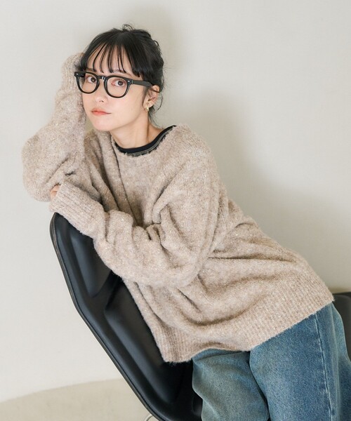 FREAK'S STORE（フリークスストア）の「ブークレ ラメ ニットプルオーバー（ニット/セーター・レディース・グレー/ブルーグリーン/オフホワイト/コーラルピンク・ﾌﾘ-）」の12枚目の写真