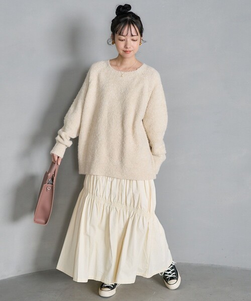 FREAK'S STORE（フリークスストア）の「ブークレ ラメ ニットプルオーバー（ニット/セーター・レディース・グレー/ブルーグリーン/オフホワイト/コーラルピンク・ﾌﾘ-）」の18枚目の写真