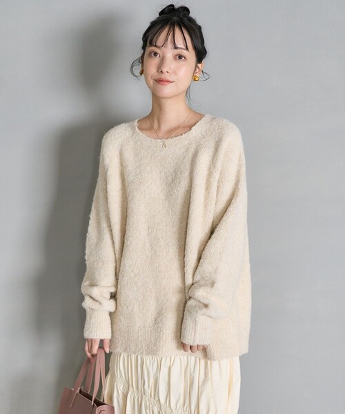 FREAK'S STORE（フリークスストア）の「ブークレ ラメ ニットプルオーバー（ニット/セーター・レディース・グレー/ブルーグリーン/オフホワイト/コーラルピンク・ﾌﾘ-）」の19枚目の写真