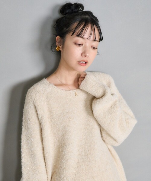 FREAK'S STORE（フリークスストア）の「ブークレ ラメ ニットプルオーバー（ニット/セーター・レディース・グレー/ブルーグリーン/オフホワイト/コーラルピンク・ﾌﾘ-）」の21枚目の写真