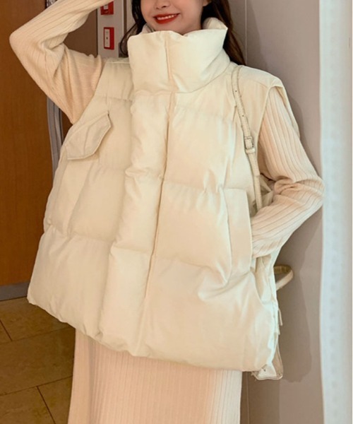 kirakiraShop(キラキラショップ)の「スタンドネック 中綿 ベスト(ダウンベスト・レディース・ブラック/ホワイト・S/M/L/XL)」の7枚目の写真