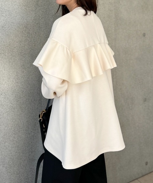 Emma Taylor(エマテイラー)の「ラッフル切替ダンボールプルオーバー(Tシャツ/カットソー・レディース・グレー/ライトベージュ/ライトブルー/ブラック・FREE)」の7枚目の写真