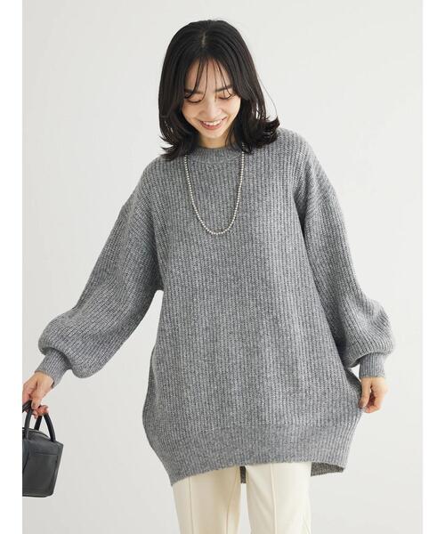 Green Parks(グリーンパークス)の「MIX畦ニットチュニック(チュニック・レディース・ベージュ/グリーン/グレー/パープル・FREE)」の6枚目の写真