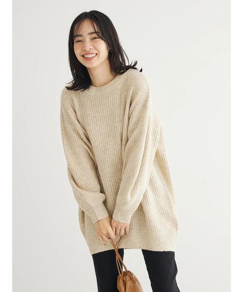 Green Parks(グリーンパークス)の「MIX畦ニットチュニック(チュニック・レディース・ベージュ/グリーン/グレー/パープル・FREE)」の7枚目の写真