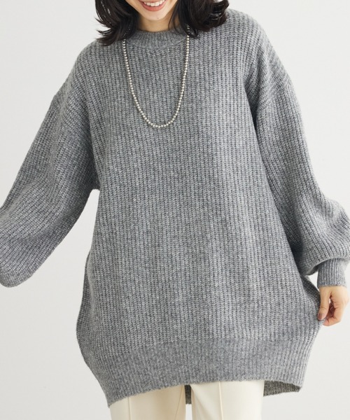 Green Parks(グリーンパークス)の「MIX畦ニットチュニック(チュニック・レディース・ベージュ/グリーン/グレー/パープル・FREE)」の2枚目の写真