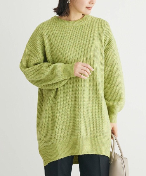 Green Parks(グリーンパークス)の「MIX畦ニットチュニック(チュニック・レディース・ベージュ/グリーン/グレー/パープル・FREE)」の3枚目の写真