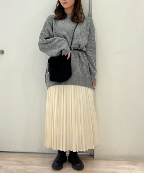 Green Parks(グリーンパークス)の「MIX畦ニットチュニック(チュニック・レディース・ベージュ/グリーン/グレー/パープル・FREE)」の5枚目の写真