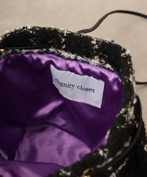 FUNALIVE(ファンアライブ)の「dignity closet フリンジ付きツイード巾着バッグ / Tart Tweed Bag(ショルダーバッグ・レディース・ネイビー/イエロー/ブラック・FREE)」の10枚目の写真