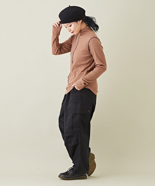 CUBE SUGAR（キューブシュガー）の「リブ配色メロウステッチタートルネックプルオーバー（Tシャツ/カットソー・レディース・イエロー/グリーン/ブラック/モカ・M）」の13枚目の写真