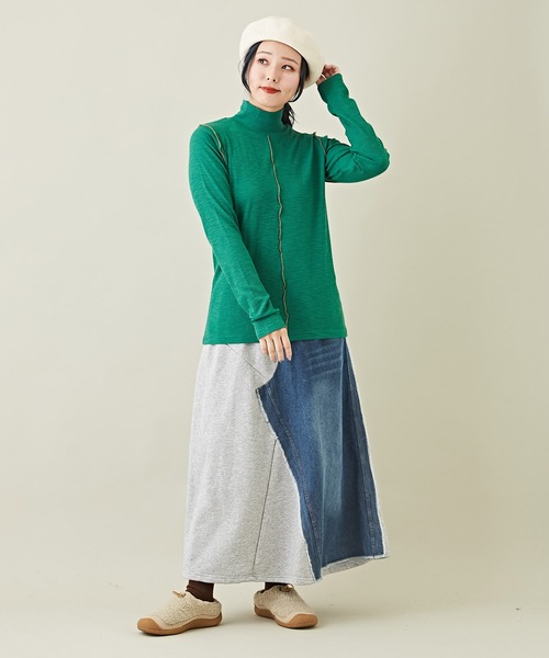 CUBE SUGAR（キューブシュガー）の「リブ配色メロウステッチタートルネックプルオーバー（Tシャツ/カットソー・レディース・イエロー/グリーン/ブラック/モカ・M）」の22枚目の写真