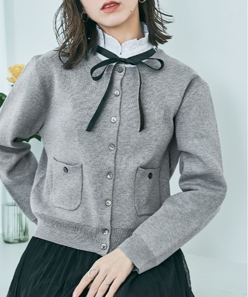 kirakiraShop(キラキラショップ)の「スウェット ライク ニット カーディガン(カーディガン/ボレロ・レディース・杢グレー/ブルー/パープル/ブラック/アイボリー・M/L)」の2枚目の写真