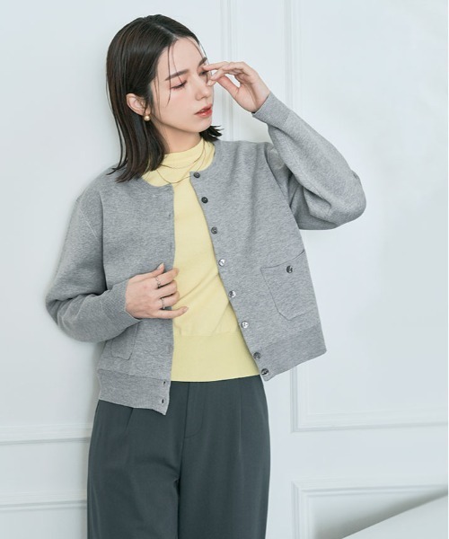kirakiraShop(キラキラショップ)の「スウェット ライク ニット カーディガン(カーディガン/ボレロ・レディース・杢グレー/ブルー/パープル/ブラック/アイボリー・M/L)」の9枚目の写真