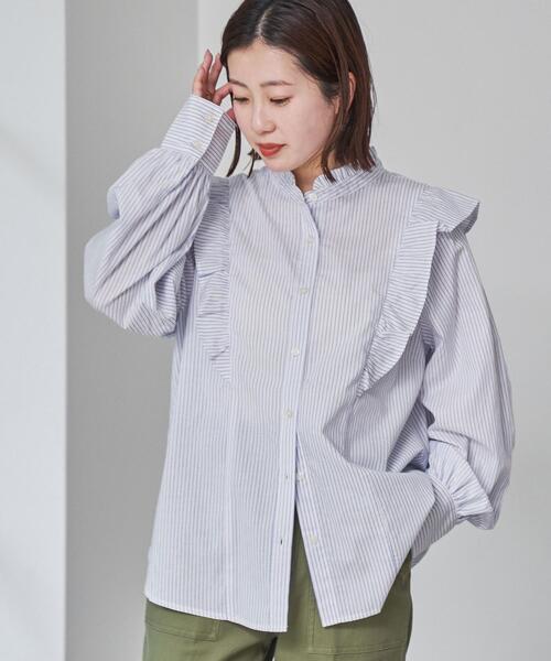 coen（コーエン）の「ソフトタッチブロード縦フリルブラウス（シャツ