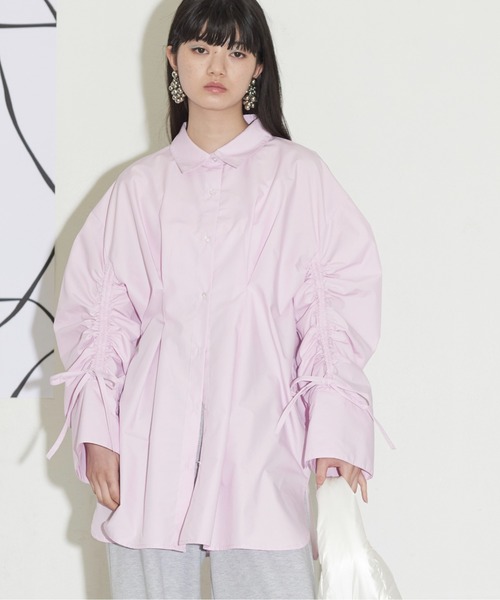 THE YOn（ザヨン）の「ドローストリングスリーブウエストタックシャツ（シャツ/ブラウス・レディース・オフホワイト/サックスブルー/ピンク/イエロー/ライトブルー・FREE）」の5枚目の写真