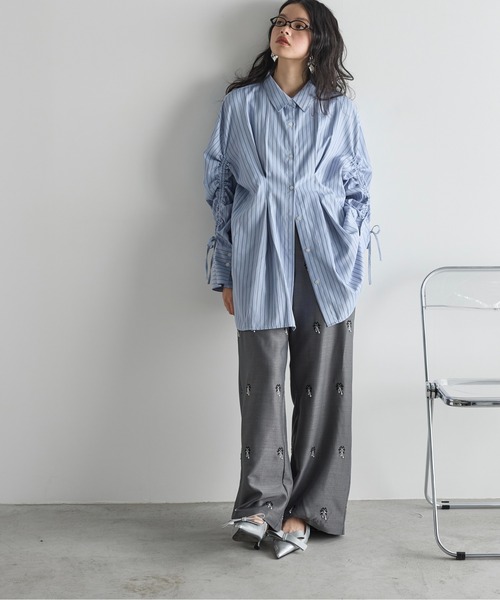 THE YOn（ザヨン）の「ドローストリングスリーブウエストタックシャツ（シャツ/ブラウス・レディース・オフホワイト/サックスブルー/ピンク/イエロー/ライトブルー・FREE）」の16枚目の写真