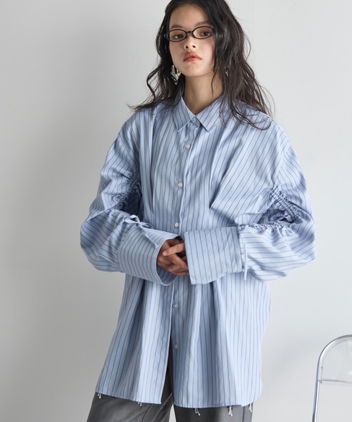 THE YOn（ザヨン）の「ドローストリングスリーブウエストタックシャツ（シャツ/ブラウス・レディース・オフホワイト/サックスブルー/ピンク/イエロー/ライトブルー・FREE）」の7枚目の写真