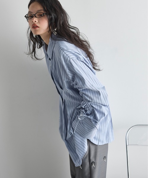 THE YOn（ザヨン）の「ドローストリングスリーブウエストタックシャツ（シャツ/ブラウス・レディース・オフホワイト/サックスブルー/ピンク/イエロー/ライトブルー・FREE）」の9枚目の写真