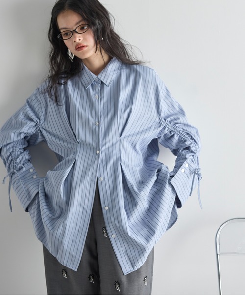 THE YOn（ザヨン）の「ドローストリングスリーブウエストタックシャツ（シャツ/ブラウス・レディース・オフホワイト/サックスブルー/ピンク/イエロー/ライトブルー・FREE）」の8枚目の写真