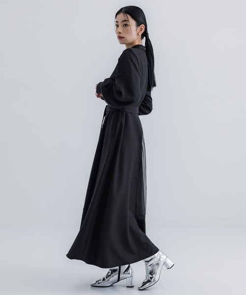 UNITED TOKYO✨長袖シアーシャツワンピース　マキシ丈　透け感　異素材 WEB限定】リンクドシアーシャツワンピース｜細見え/防シワ