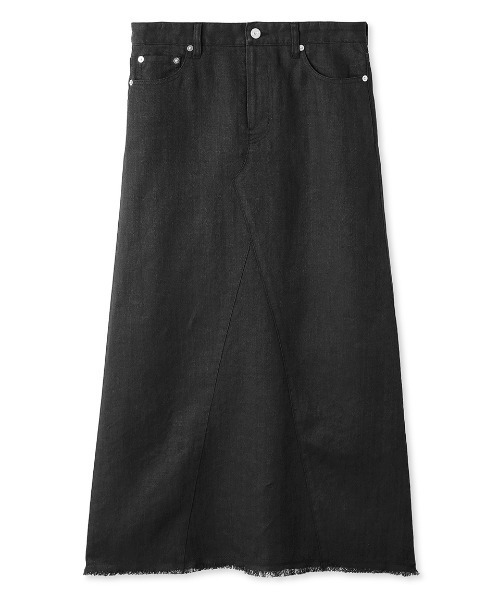 Mila Owen（ミラオーウェン）の「後ベンツセミフレアリネンロングスカート（スカート・レディース・ライム/アイボリー/ブラック・0/1）」の3枚目の写真