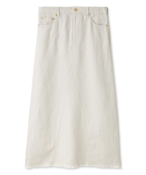 Mila Owen（ミラオーウェン）の「後ベンツセミフレアリネンロングスカート（スカート・レディース・ライム/アイボリー/ブラック・0/1）」の6枚目の写真