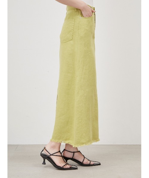 Mila Owen（ミラオーウェン）の「後ベンツセミフレアリネンロングスカート（スカート・レディース・ライム/アイボリー/ブラック・0/1）」の16枚目の写真