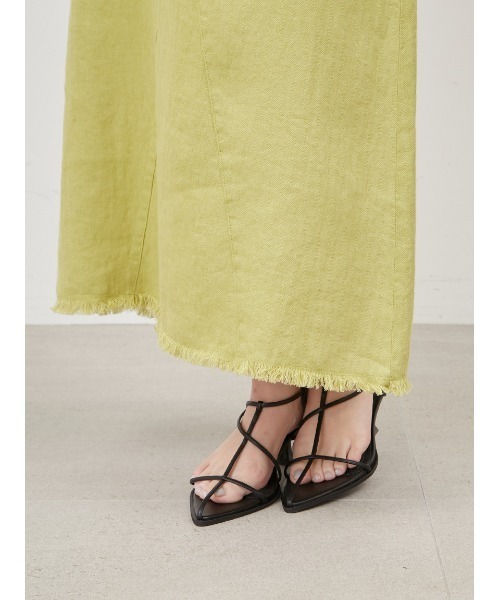 Mila Owen（ミラオーウェン）の「後ベンツセミフレアリネンロングスカート（スカート・レディース・ライム/アイボリー/ブラック・0/1）」の8枚目の写真