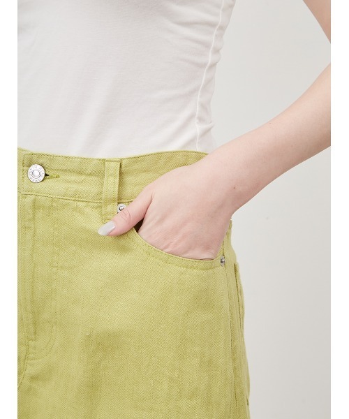 Mila Owen（ミラオーウェン）の「後ベンツセミフレアリネンロングスカート（スカート・レディース・ライム/アイボリー/ブラック・0/1）」の10枚目の写真