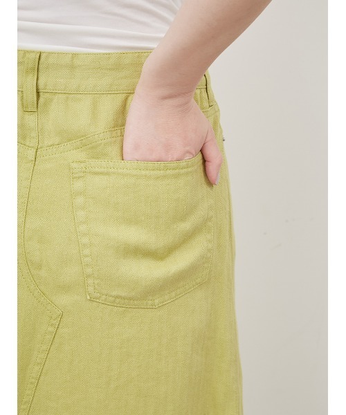 Mila Owen（ミラオーウェン）の「後ベンツセミフレアリネンロングスカート（スカート・レディース・ライム/アイボリー/ブラック・0/1）」の12枚目の写真