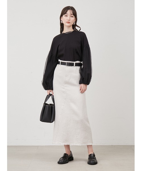 Mila Owen（ミラオーウェン）の「後ベンツセミフレアリネンロングスカート（スカート・レディース・ライム/アイボリー/ブラック・0/1）」の14枚目の写真