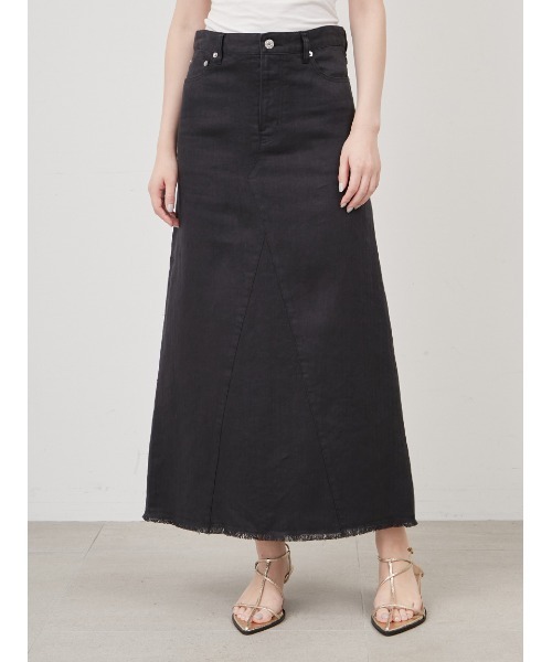 Mila Owen（ミラオーウェン）の「後ベンツセミフレアリネンロングスカート（スカート・レディース・ライム/アイボリー/ブラック・0/1）」の4枚目の写真