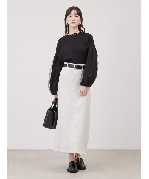 Mila Owen（ミラオーウェン）の「後ベンツセミフレアリネンロングスカート（スカート・レディース・ライム/アイボリー/ブラック・0/1）」の18枚目の写真