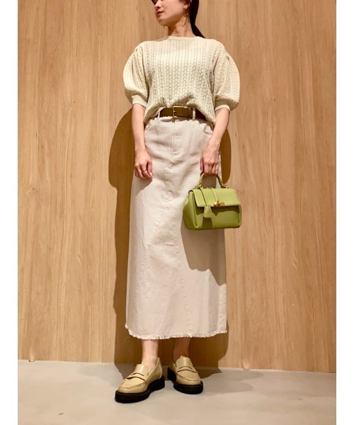 Mila Owen（ミラオーウェン）の「後ベンツセミフレアリネンロングスカート（スカート・レディース・ライム/アイボリー/ブラック・0/1）」の19枚目の写真
