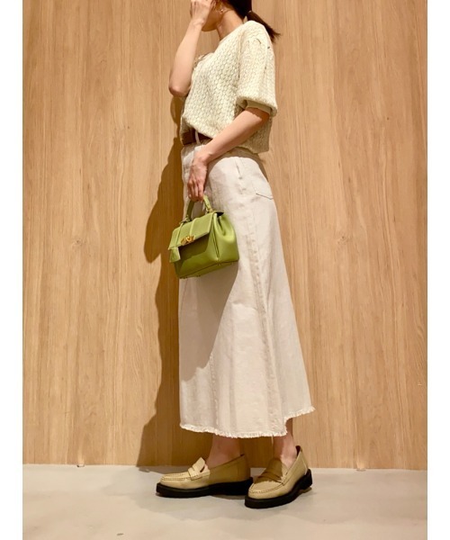 Mila Owen（ミラオーウェン）の「後ベンツセミフレアリネンロングスカート（スカート・レディース・ライム/アイボリー/ブラック・0/1）」の20枚目の写真