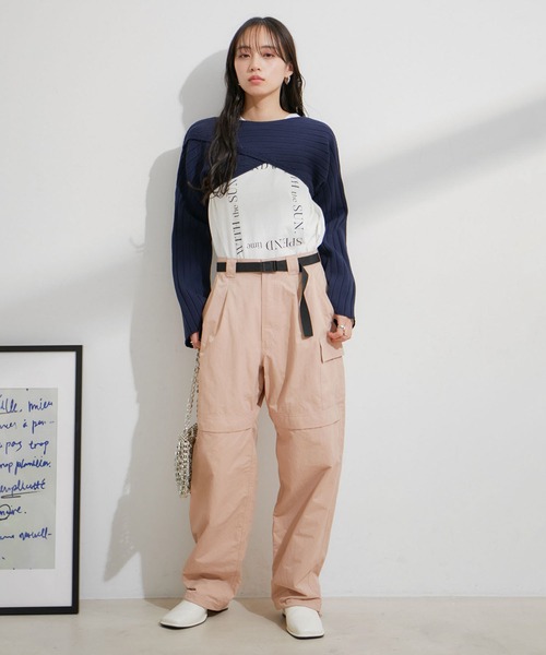 VIS（ビス）の「【洗える】ベルト付ナイロンカーゴパンツ（カーゴパンツ・レディース・キナリ/ブラック/オレンジ系その他4・M/S）」の8枚目の写真