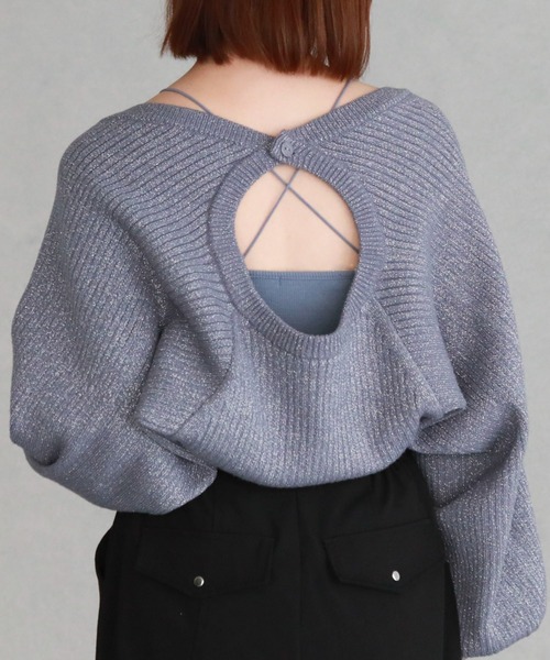 archives（アルシーヴ）の「マルチwayラメリブニットボレロ（カーディガン/ボレロ・レディース・オフホワイト/グレー/ブルー/ブラック/オレンジ・MEDIUM）」の4枚目の写真