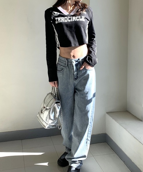 韓国春コーデに◎】ゲームクロップドトップス（Tシャツ
