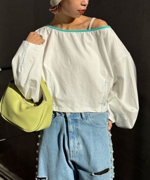 HELLO.SANFRANCISCO | 【HELLO.SANFRANCISCO/ハローサンフランシスコ】ステッチ刺繍オフショルクロップドTEE(Tシャツ/カットソー)
