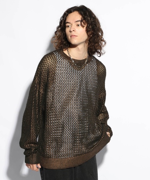 HARE（ハレ）の「ハクプリントメッシュニットプルオーバー(HARE)（ニット/セーター・メンズ・ブラウン/グレー・FREE）」の6枚目の写真