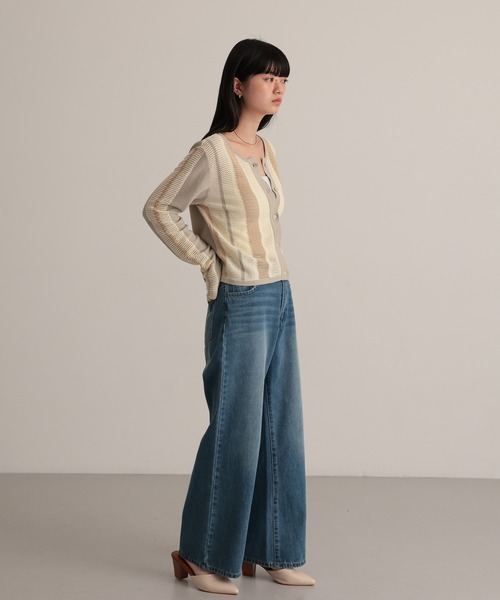 TENTO(テント)の「ストライプ透かし編み ニットカーディガン(カーディガン/ボレロ・レディース・ベージュ/ライトグレー・FREE)」の20枚目の写真