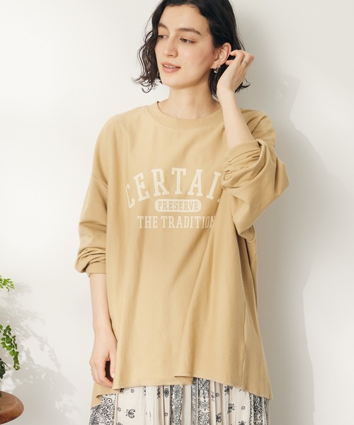 CRAFT STANDARD BOUTIQUE(クラフトスタンダードブティック)の「プリント裏毛チュニック(チュニック・レディース・ベージュ/ネイビー/アイボリー・FREE)」の2枚目の写真