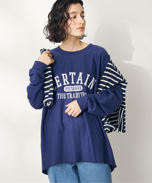 CRAFT STANDARD BOUTIQUE(クラフトスタンダードブティック)の「プリント裏毛チュニック(チュニック・レディース・ベージュ/ネイビー/アイボリー・FREE)」の3枚目の写真