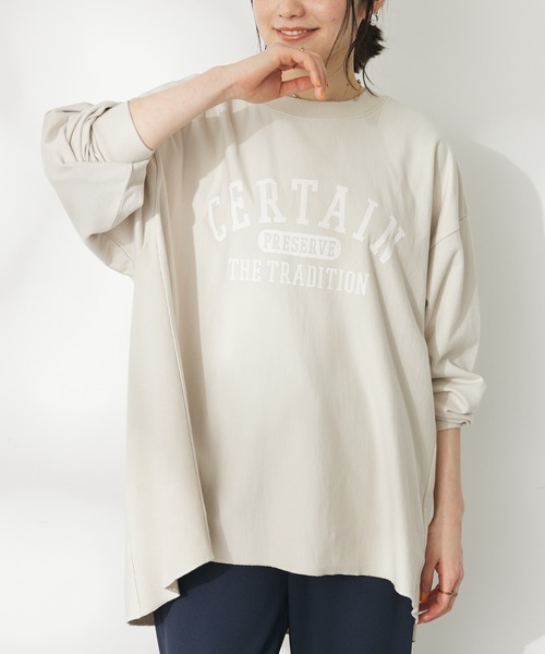 CRAFT STANDARD BOUTIQUE(クラフトスタンダードブティック)の「プリント裏毛チュニック(チュニック・レディース・ベージュ/ネイビー/アイボリー・FREE)」の1枚目の写真