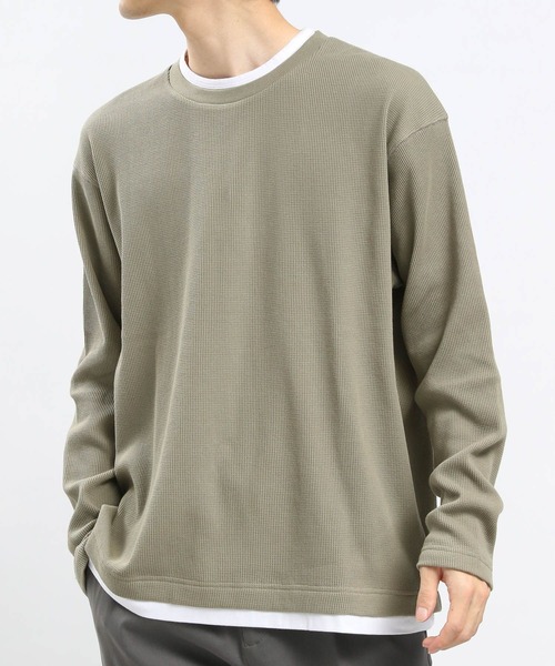 GLOBAL WORK Smile Seed Store（グローバルワーク スマイルシードストア）の「速乾ワッフルレイヤード長袖/991885（Tシャツ/カットソー・メンズ・グレイッシュベージュ/アイボリー/ダークカーキ/ダークグレー・X-LARGE/MEDIUM/SMALL/LARGE）」の4枚目の写真