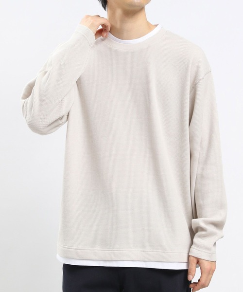 GLOBAL WORK Smile Seed Store（グローバルワーク スマイルシードストア）の「速乾ワッフルレイヤード長袖/991885（Tシャツ/カットソー・メンズ・グレイッシュベージュ/アイボリー/ダークカーキ/ダークグレー・X-LARGE/MEDIUM/SMALL/LARGE）」の2枚目の写真